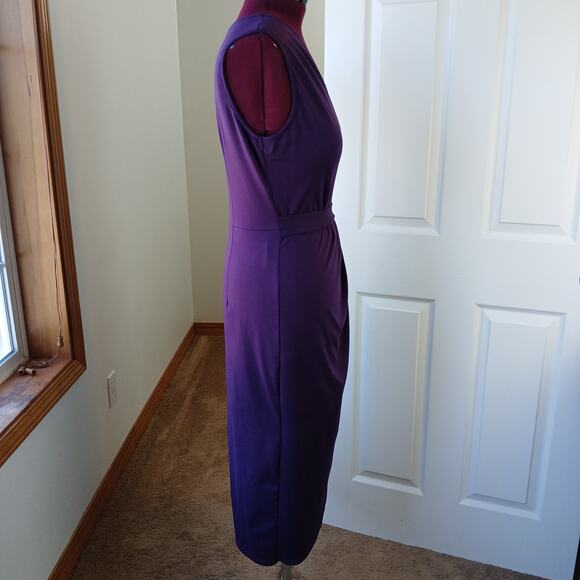 Yathon Purple One Shoulder Wrap Tie Dress XL jersey knit comfy cocktail midi - Picture 5 of 15